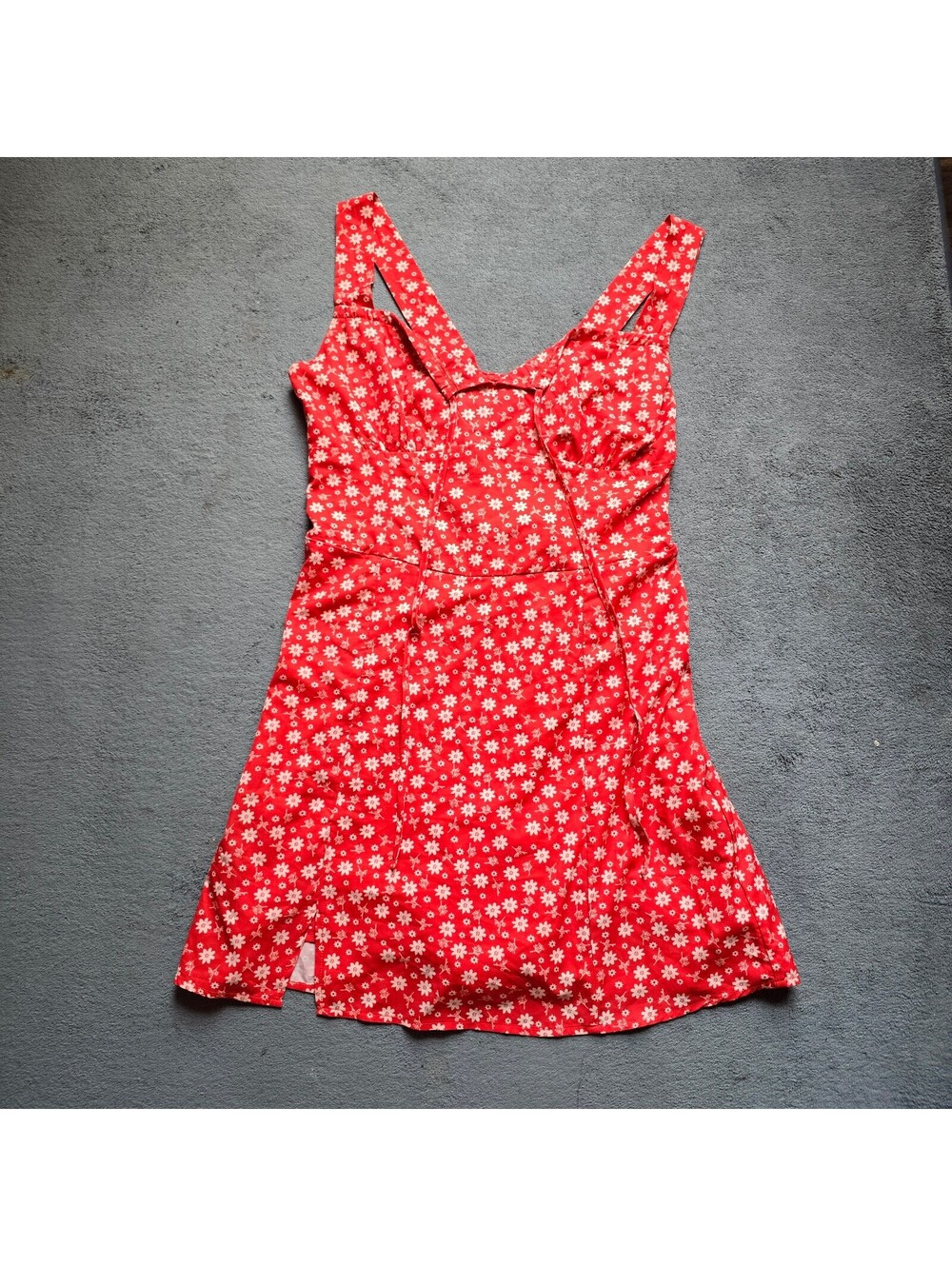 Chic Me Red Floral Mini Sundress with shorts Double Strap Front Split Size Large